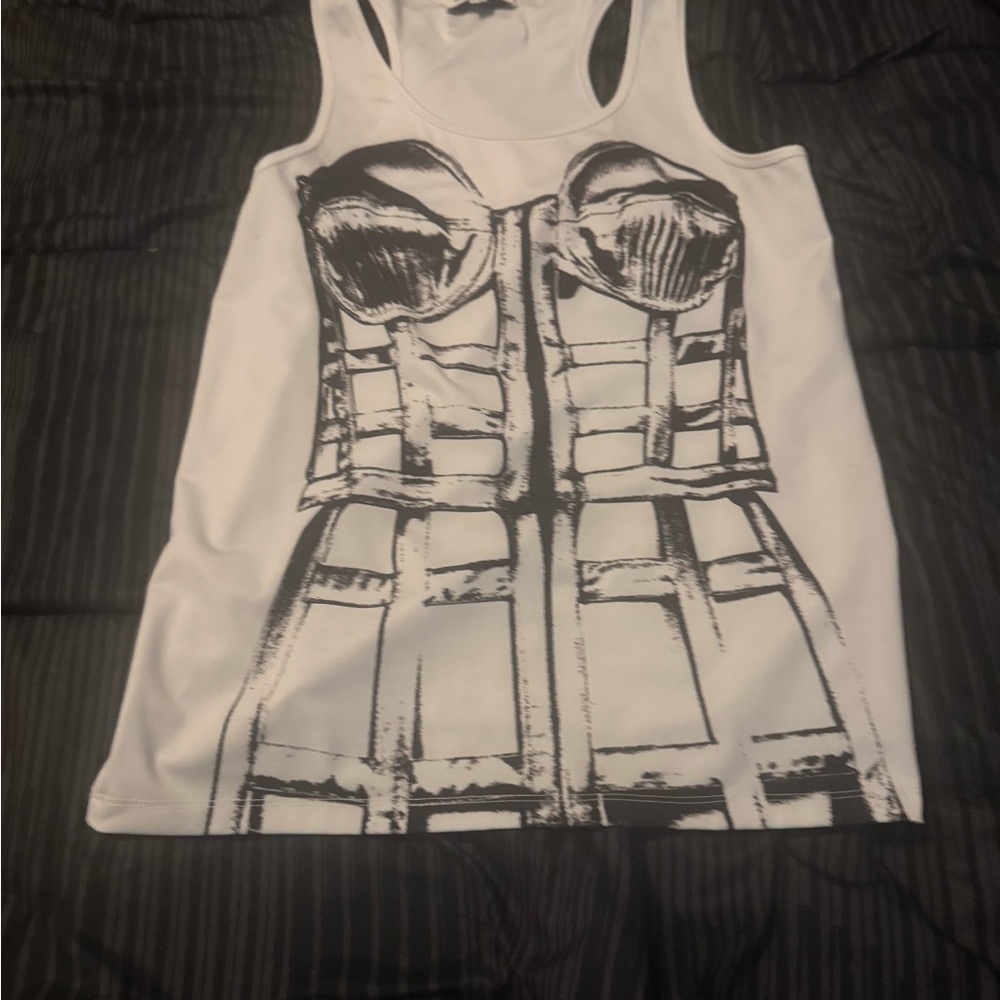 White Tank Top with Black Dress Print